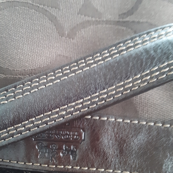 Coach Brown Signature Stripe Canvas Small Shoulder Bag Purse Leather Trim - Picture 9 of 12